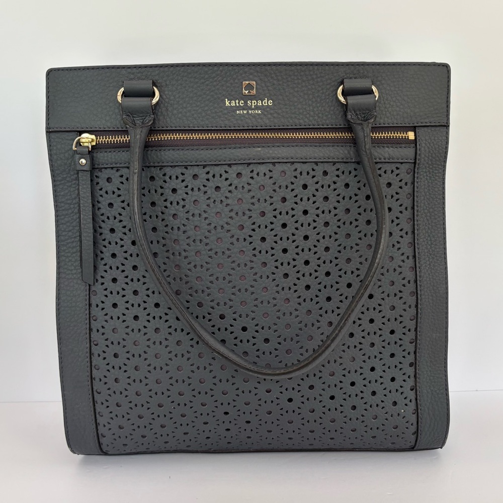 Kate Spade Leather Perry Lane Shoulder Bag Bluish Grey
